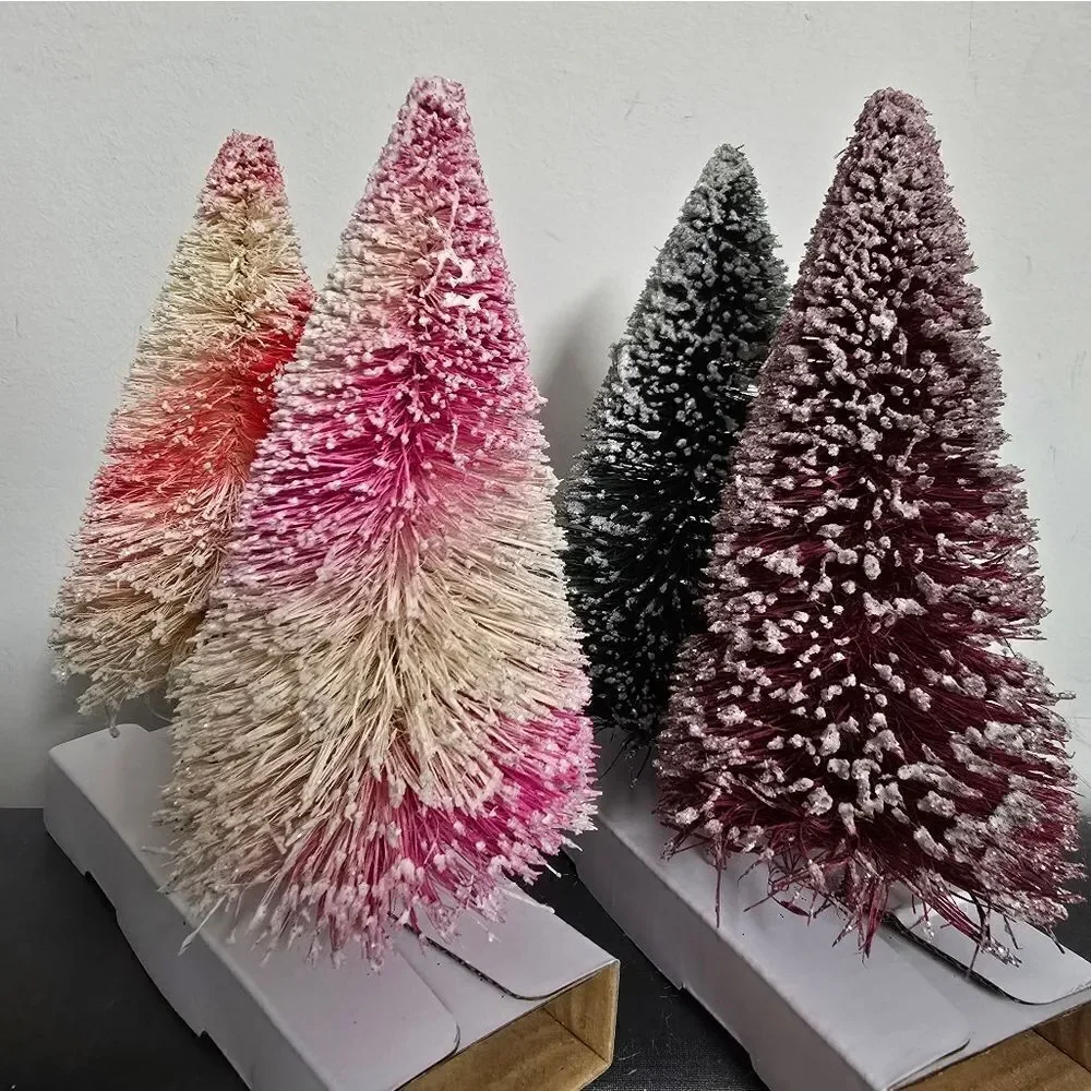 New lot of 4 Christmas Pink green red Bottle Brush Trees home decor, 6